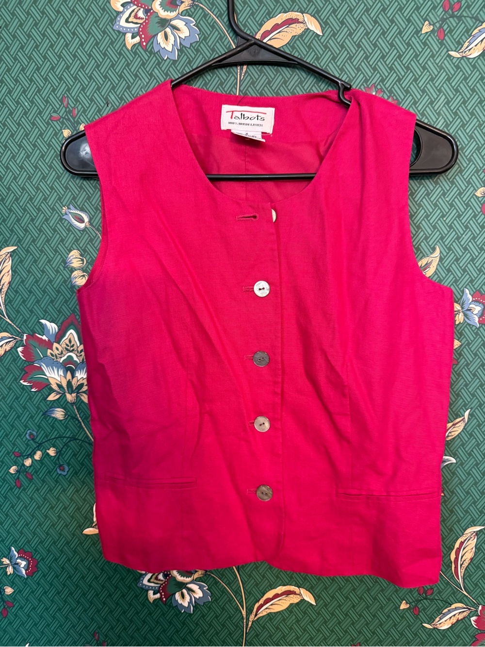 Talbots Bright Pink Sleeveless Button Front Vest